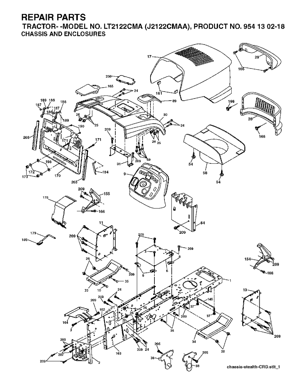 Chassis Enclosures Diagram and Parts List for LT2122CMA (954130218)(2004-01) Jonsered Lawn Tractor