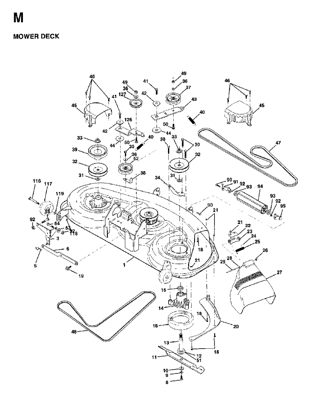 Mower Deck / Cutting Deck Diagram and Parts List for LTH18 (954130005)(1997-04) Jonsered Lawn Tractor