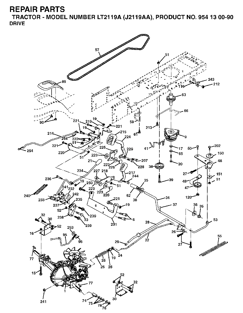 Drive Diagram and Parts List for LT2119A (954130090)(2003-01) Jonsered Lawn Tractor