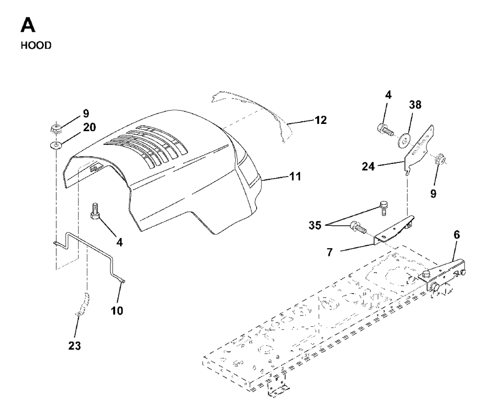 Hood Diagram and Parts List for LRH13 1998-01 Jonsered Lawn Tractor