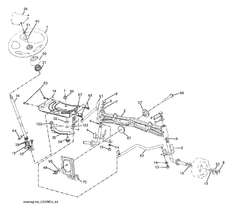 Steering Diagram and Parts List for 2754GTHI (960430191-00)(2013-12) Jonsered Lawn Tractor