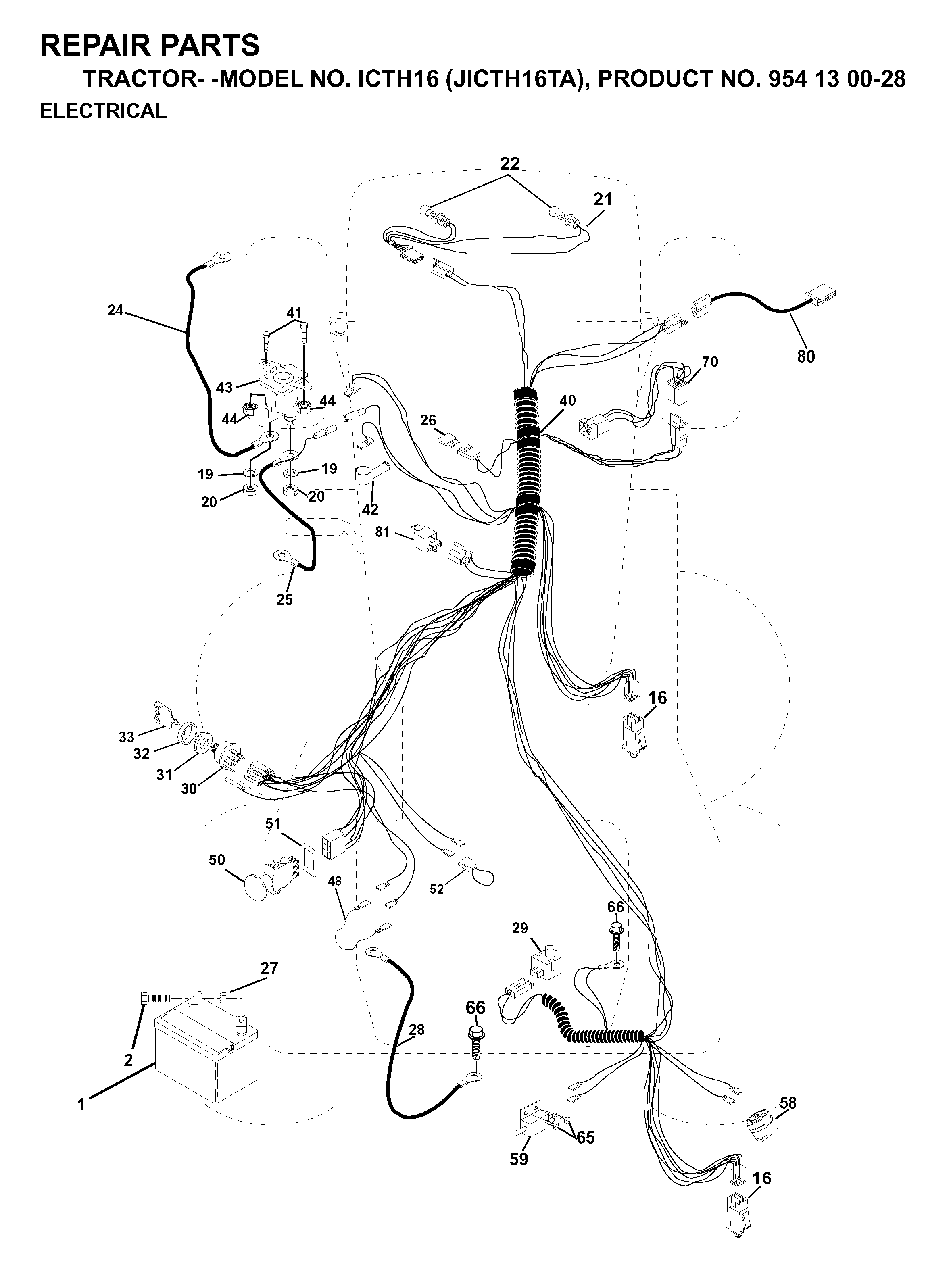 Electrical Diagram and Parts List for ICTH16 (954130028)(1999-03) Jonsered Lawn Tractor