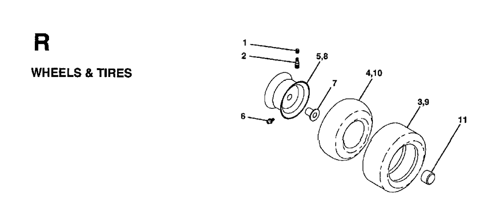 Wheels Tires Diagram and Parts List for LT15 (954130003)(1997-04) Jonsered Lawn Tractor