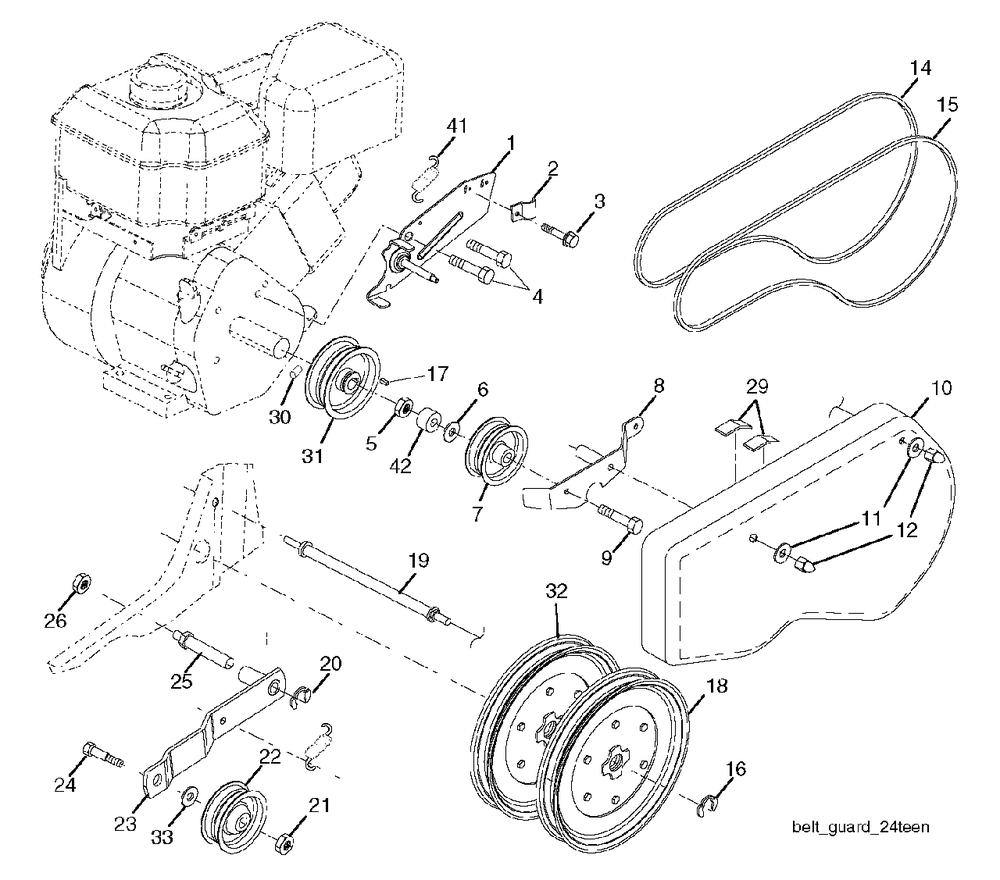Belt Guard Pulley Diagram and Parts List for J208F24 (960820036-00)(2015-11) Jonsered Tiller