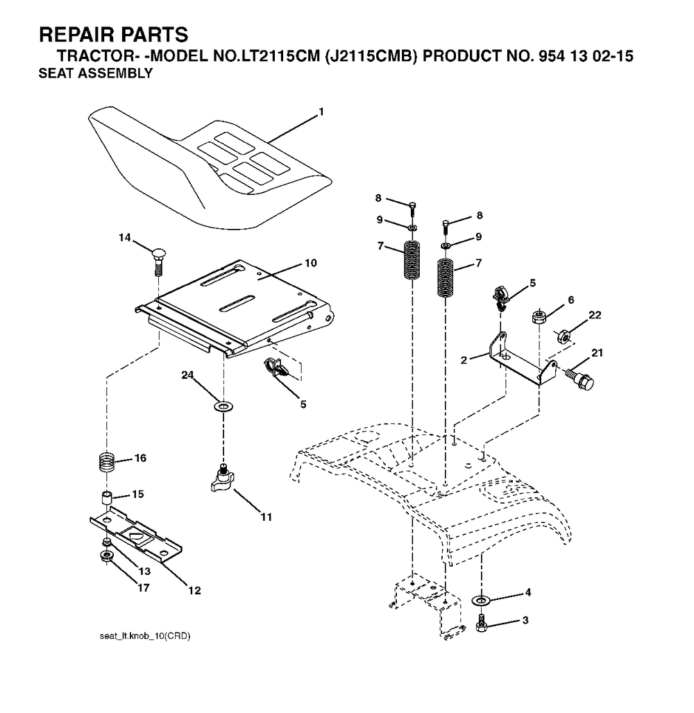 Seat Diagram and Parts List for LT2115CM (954130215)(2004-06) Jonsered Lawn Tractor