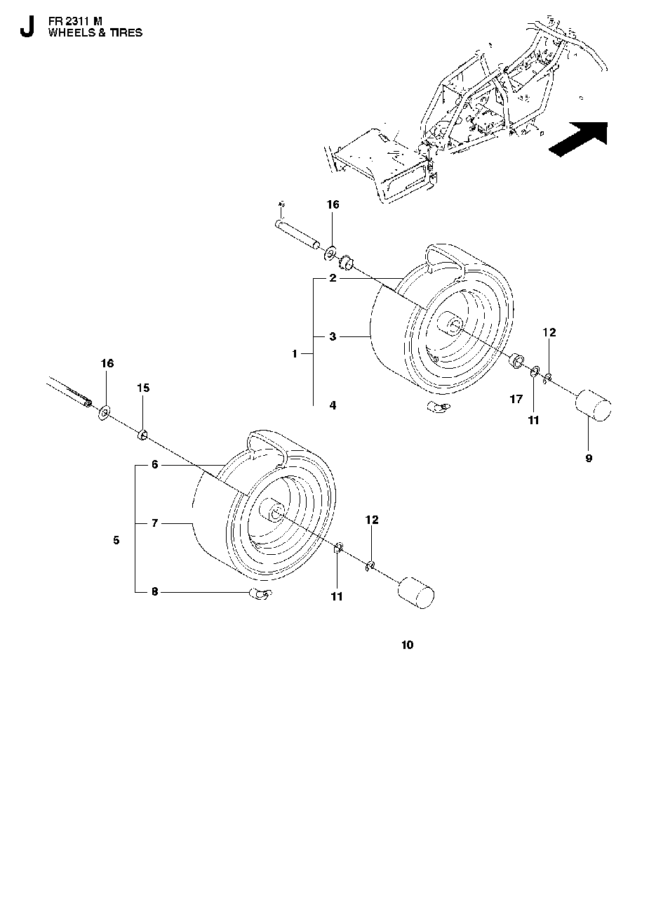 Wheels Tires Diagram and Parts List for FR2311M (966639785)(2011-02) Jonsered Lawn Tractor
