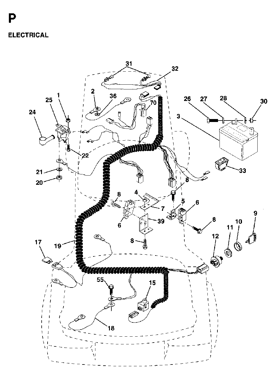 Electrical Diagram and Parts List for LRH13 1997-04 Jonsered Lawn Tractor