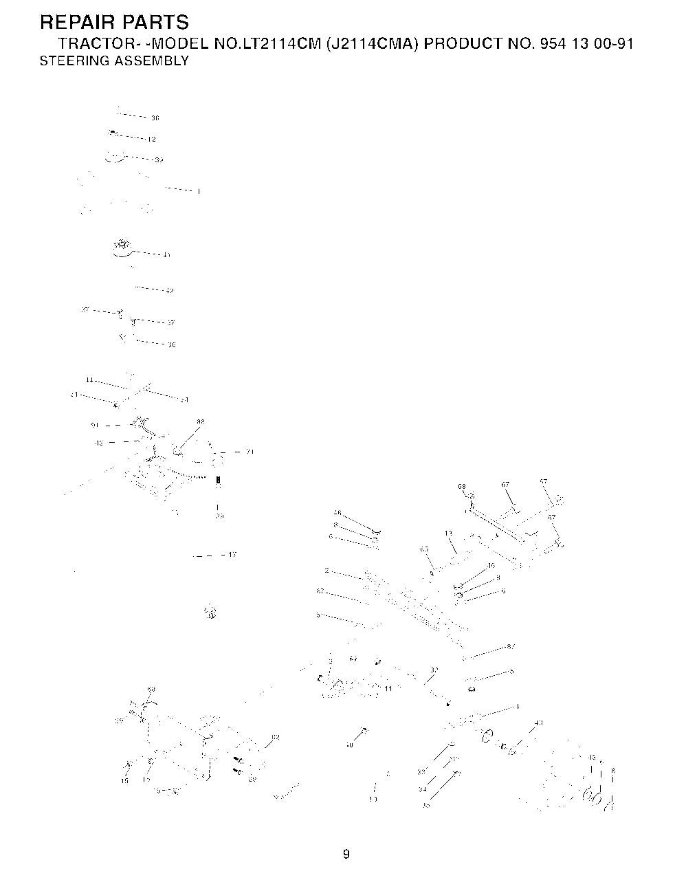 Steering Diagram and Parts List for LT2114CM (954130091)(2003-01) Jonsered Lawn Tractor