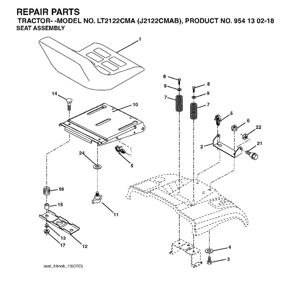 Seat Diagram and Parts List for LT2122CMA (954130218)(2004-06) Jonsered Lawn Tractor