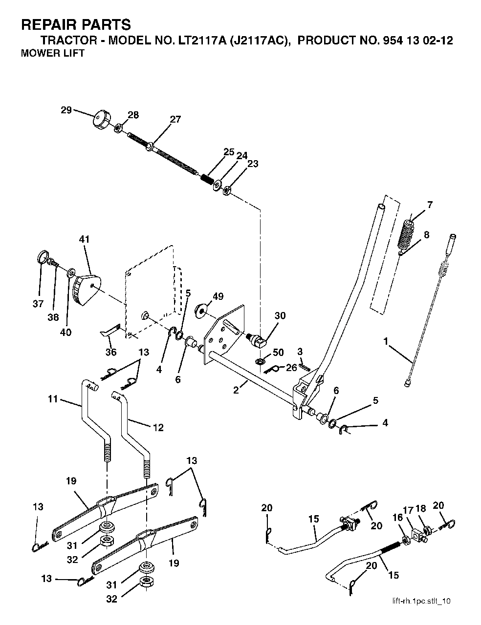 Mower Lift / Deck Lift Diagram and Parts List for LT2117A (954130212)(2004-06) Jonsered Lawn Tractor
