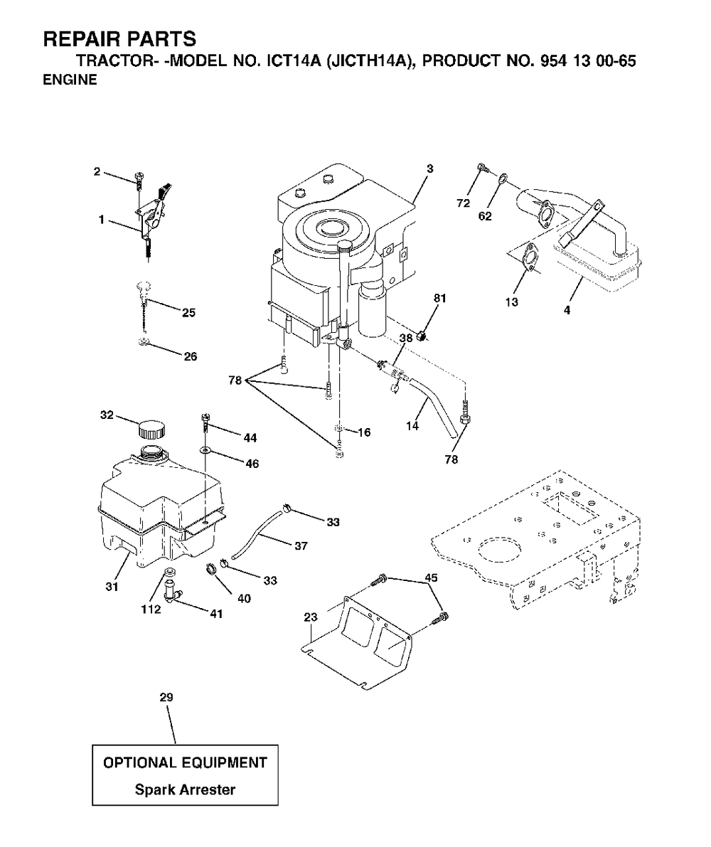 Engine Diagram and Parts List for ICT14A (954130065-A)(2002-02) Jonsered Lawn Tractor