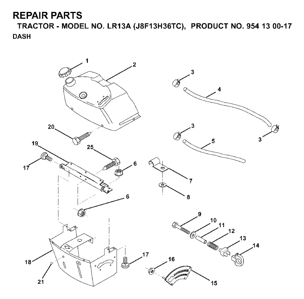 Dash Diagram and Parts List for LR13A (954130017)(2000-02) Jonsered Lawn Tractor