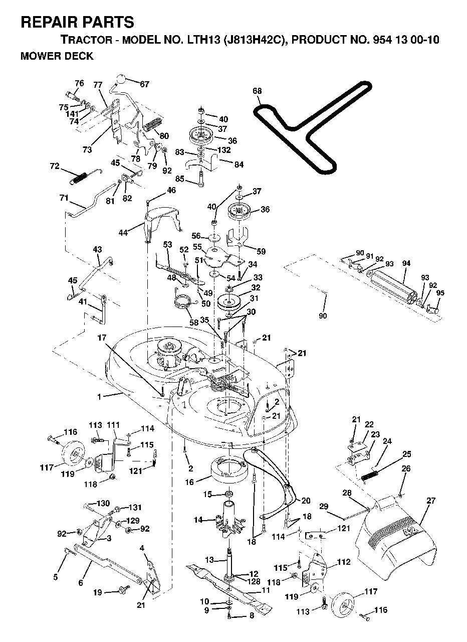 Mower Deck / Cutting Deck Diagram and Parts List for LTH13 (954130010)(1998-12) Jonsered Lawn Tractor