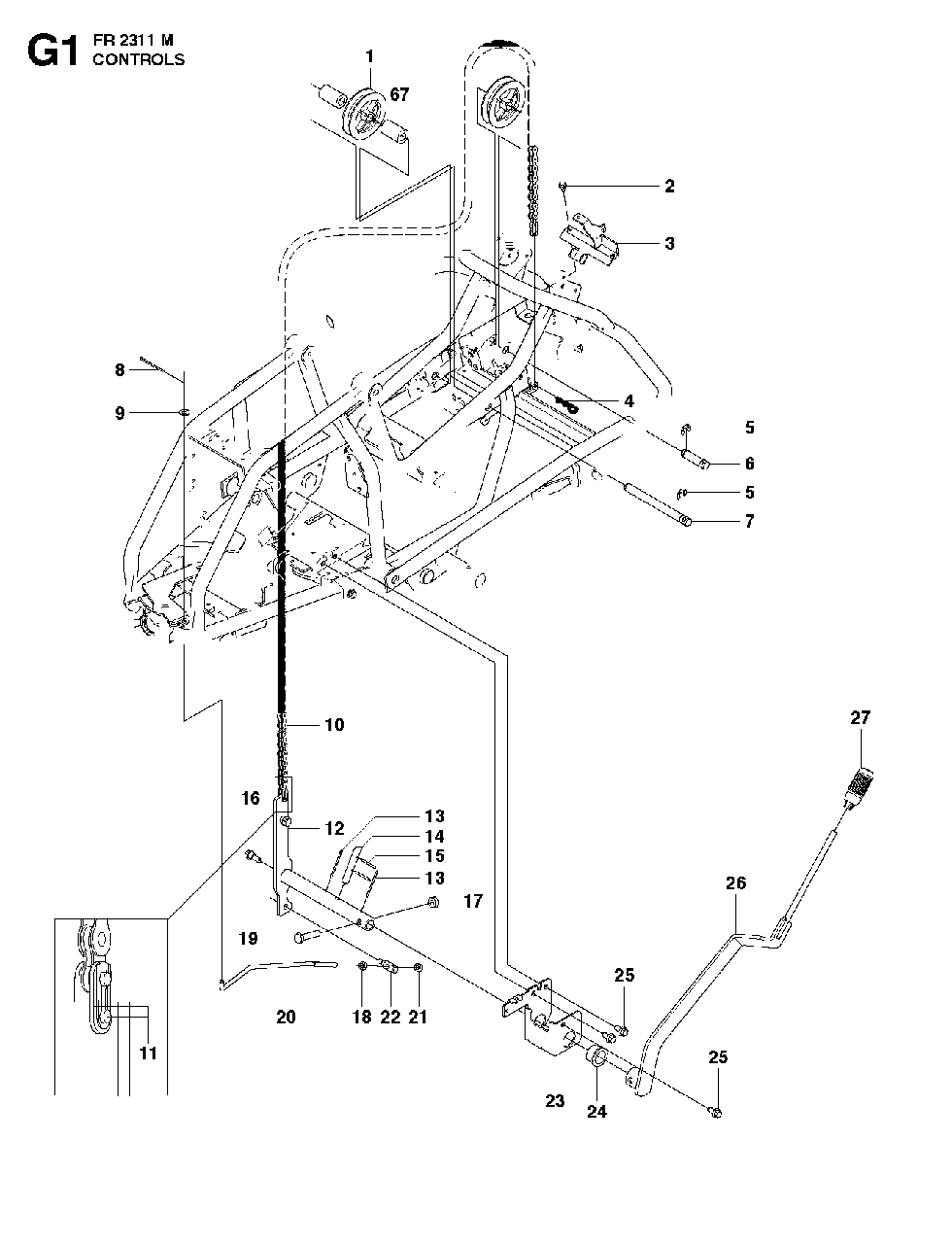 Controls 3 Diagram and Parts List for FR2311M (966639785)(2011-02) Jonsered Lawn Tractor