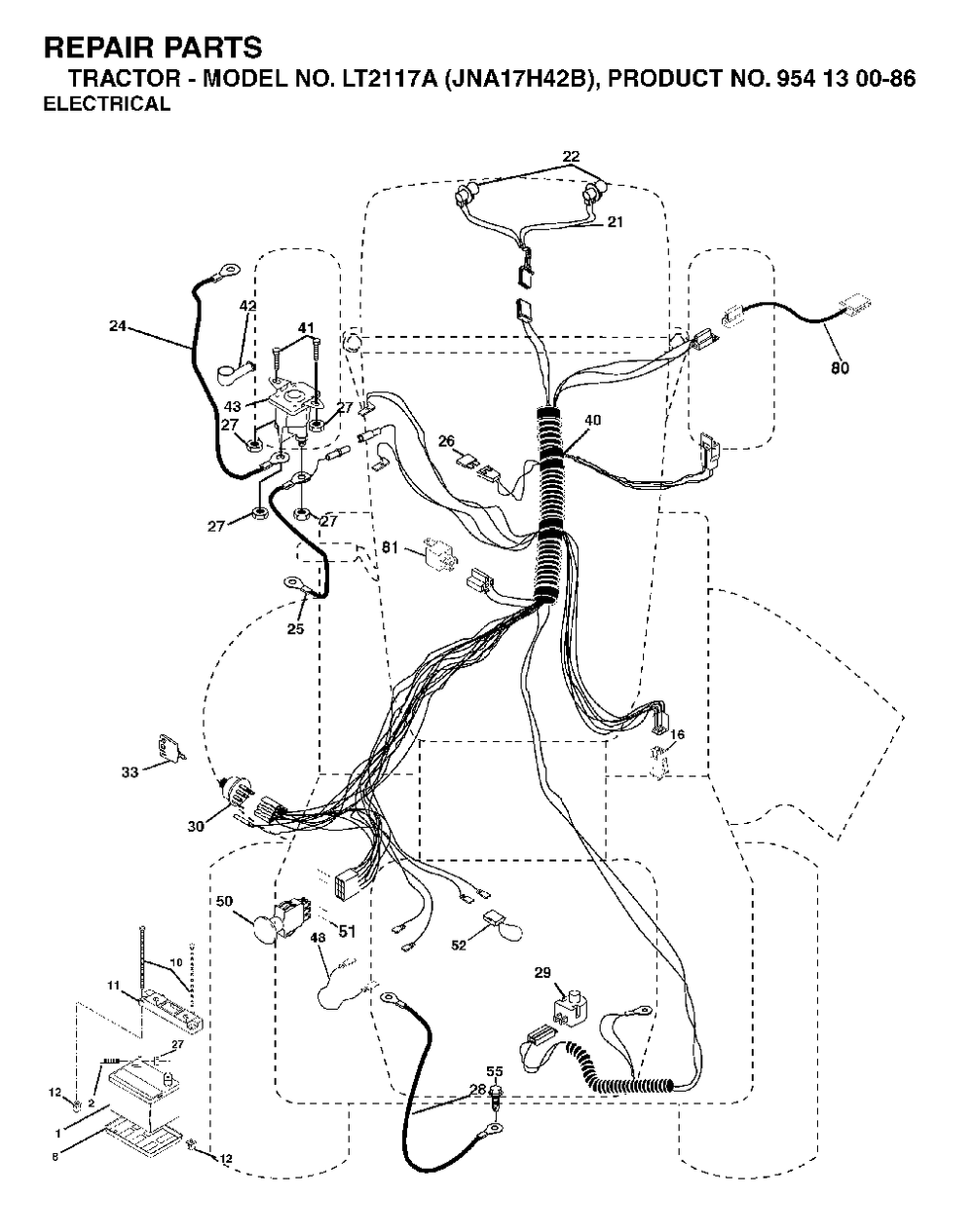 Electrical Diagram and Parts List for LT2117A (954130086)(2003-05) Jonsered Lawn Tractor