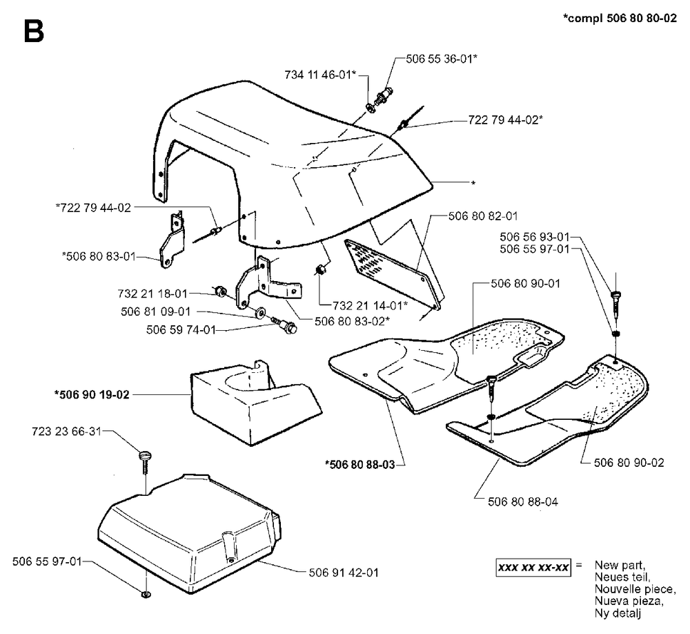 Hood Diagram and Parts List for FR13 1998-06 Jonsered Lawn Tractor