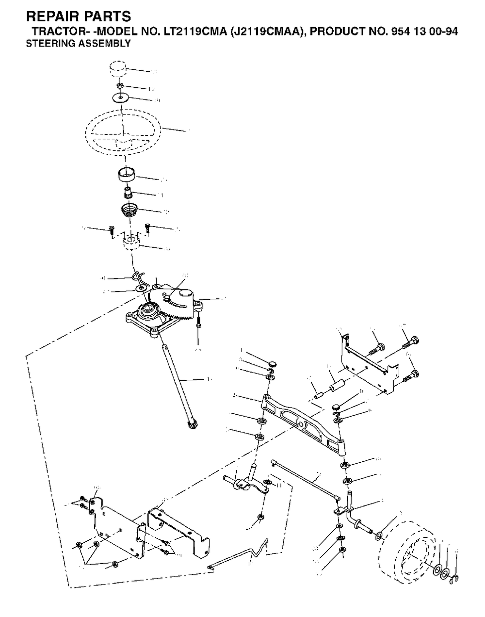 Steering Diagram and Parts List for LT2119CMA (954130094)(2003-01) Jonsered Lawn Tractor