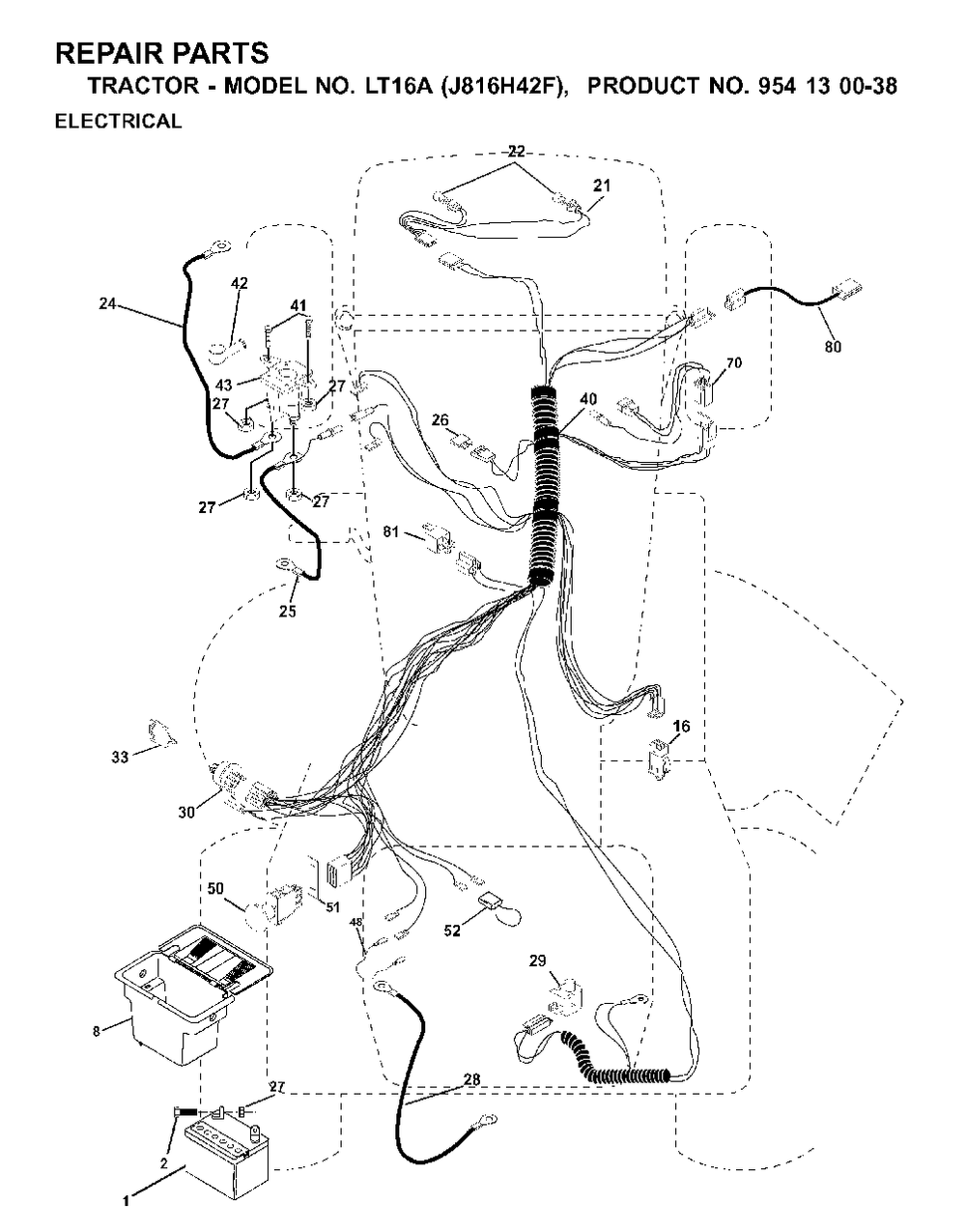 Electrical Diagram and Parts List for LT16A (954130038)(2000-03) Jonsered Lawn Tractor