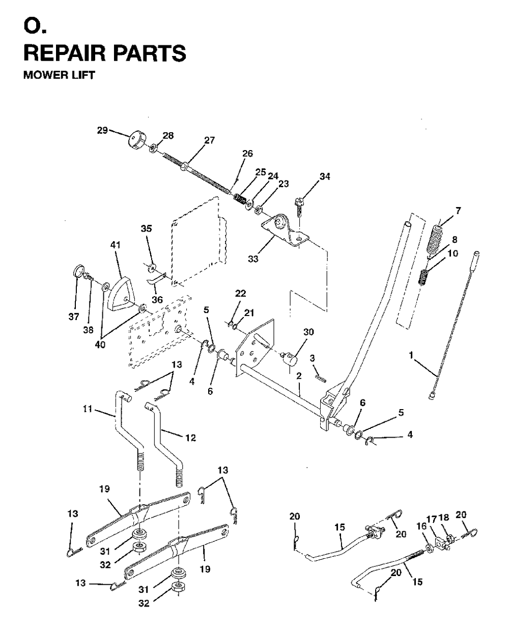 Mower Lift / Deck Lift Diagram and Parts List for LT15 (954820221)(1996-01) Jonsered Lawn Tractor