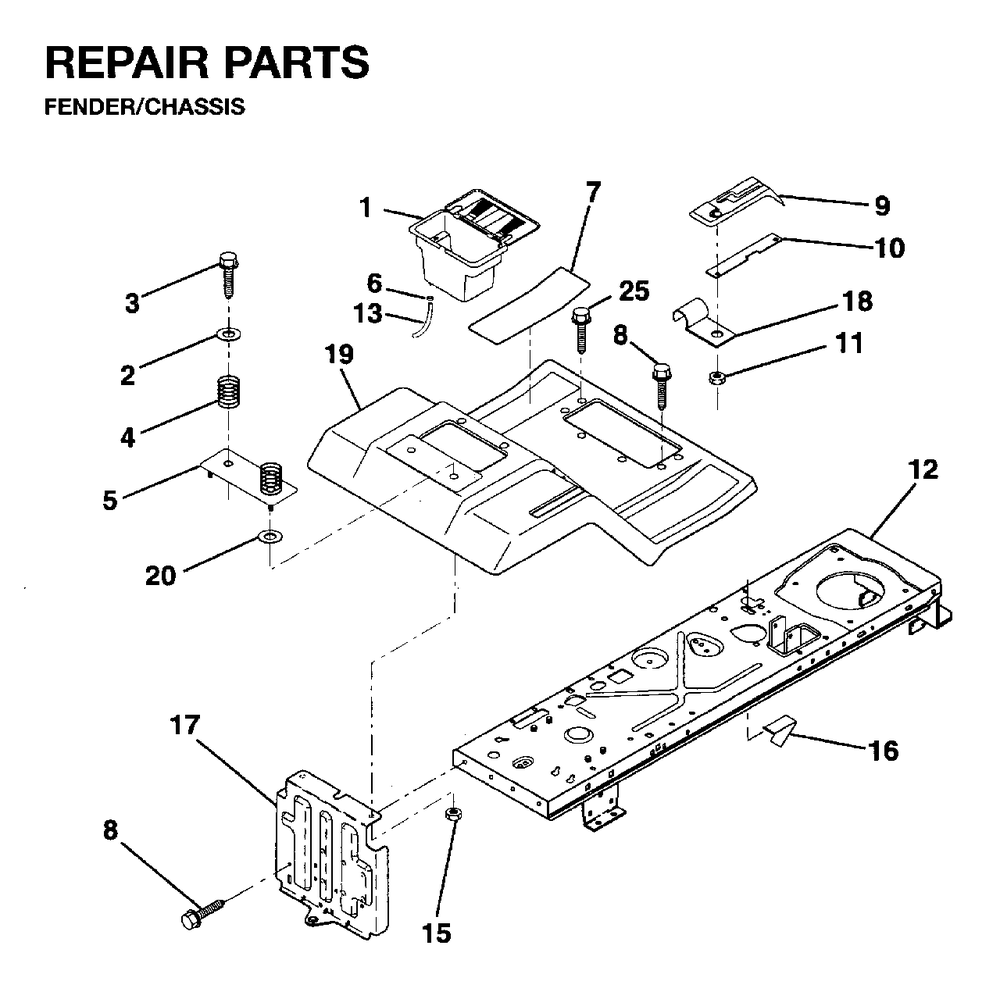 Chassis Enclosures Diagram and Parts List for LR10 1995-01 Jonsered Lawn Tractor
