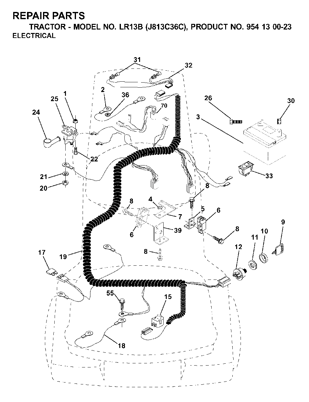 Electrical Diagram and Parts List for LR13B (954130023)(2000-03) Jonsered Lawn Tractor