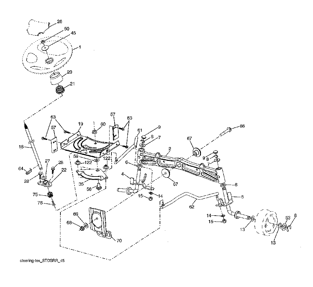 Steering assembly Diagram and Parts List for 96043019700  Jonsered Lawn Tractor