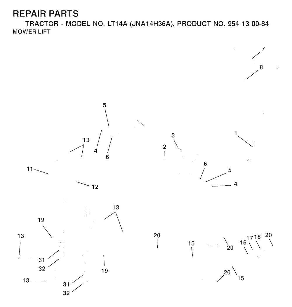 Mower Lift / Deck Lift Diagram and Parts List for LT14A (954130084)(2003-01) Jonsered Lawn Tractor