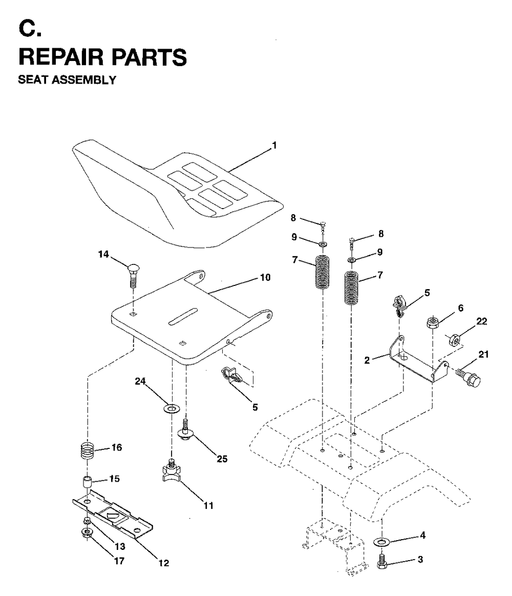 Seat Diagram and Parts List for LTH15 (954820171)(1996-01) Jonsered Lawn Tractor