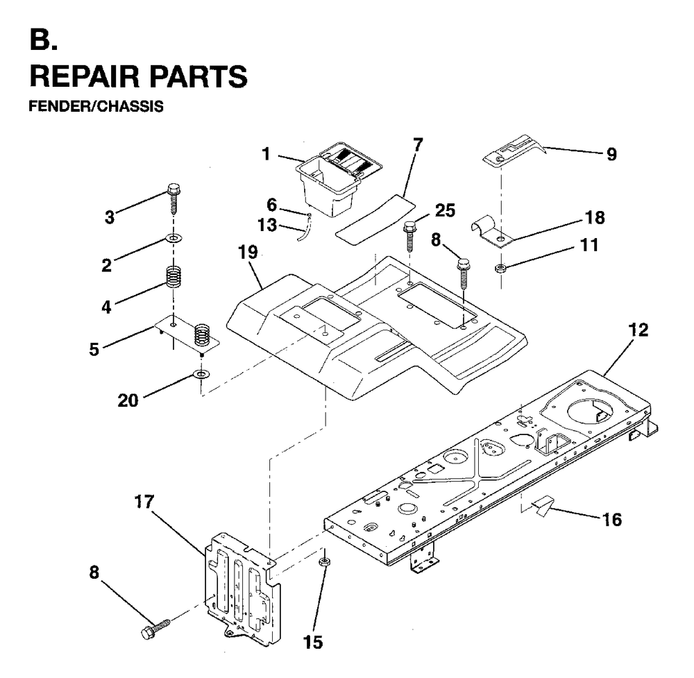 Chassis Enclosures Diagram and Parts List for LRH13 (954003421)(1996-01) Jonsered Lawn Tractor