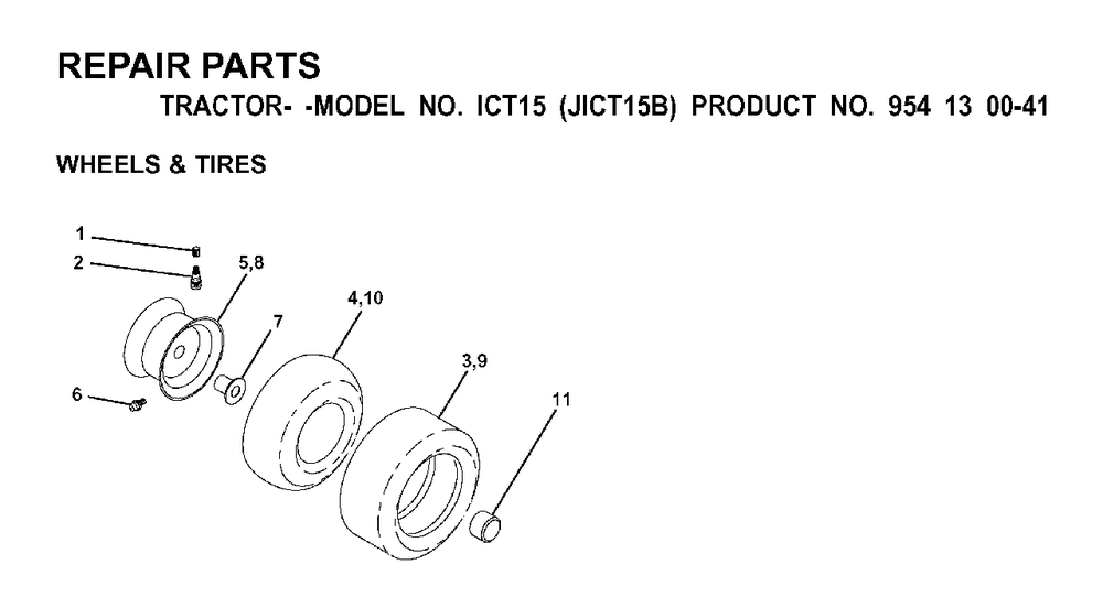 Wheels Tires Diagram and Parts List for ICT15 (954130041)(2000-02) Jonsered Lawn Tractor