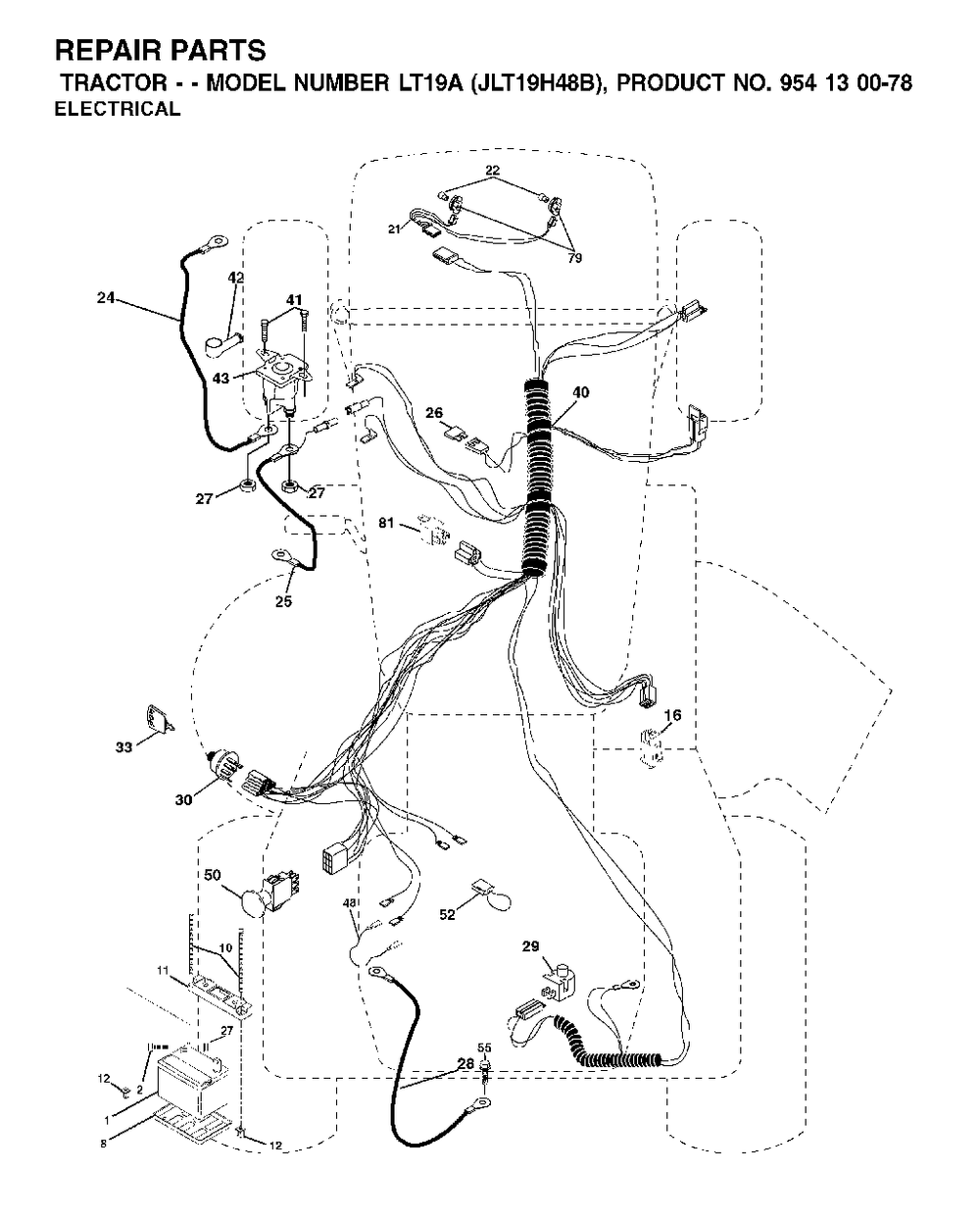 Electrical Diagram and Parts List for LT19A (954130078)(2002-03) Jonsered Lawn Tractor