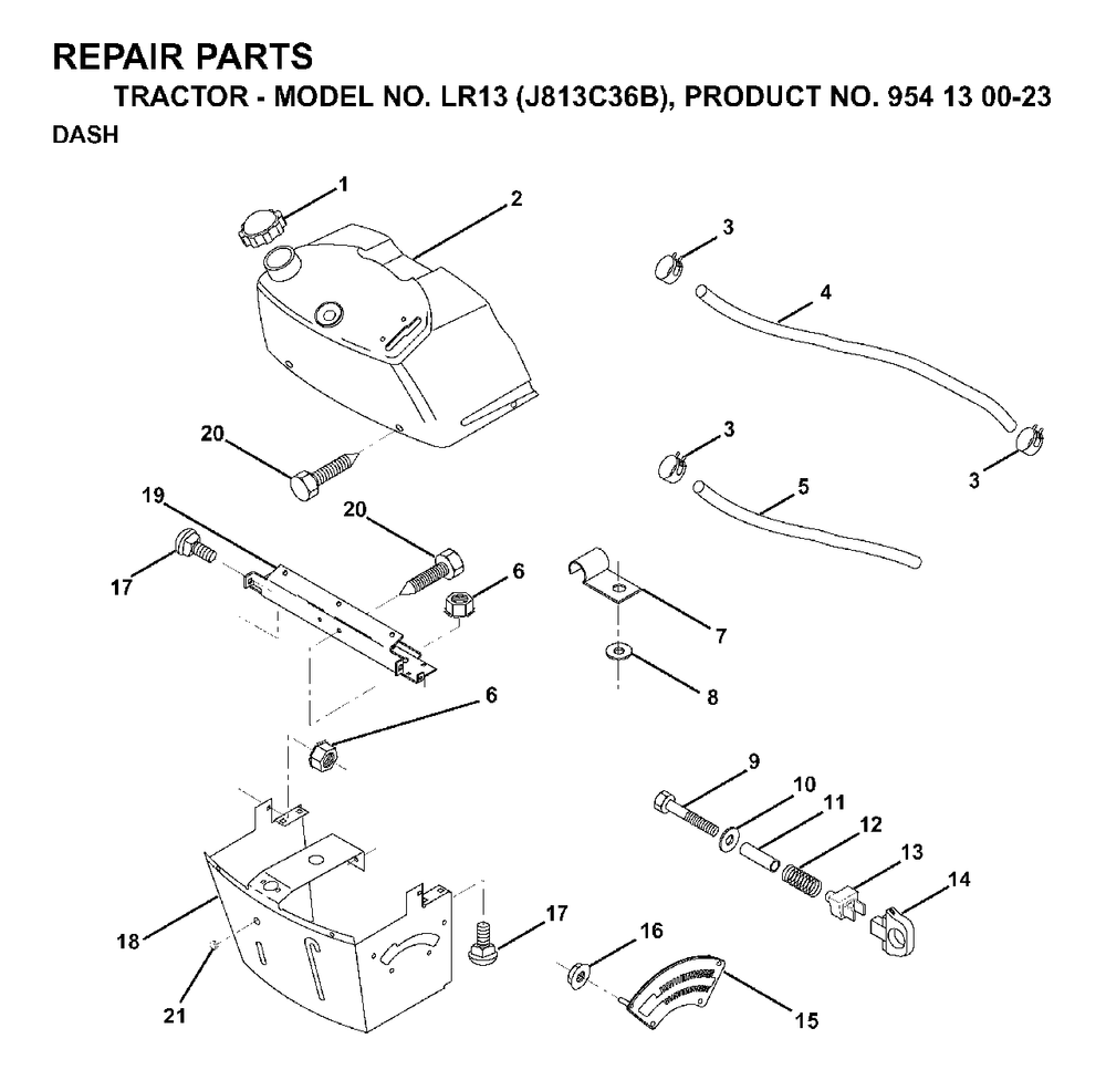 Dash Diagram and Parts List for LR13 (954130023)(1998-12) Jonsered Lawn Tractor