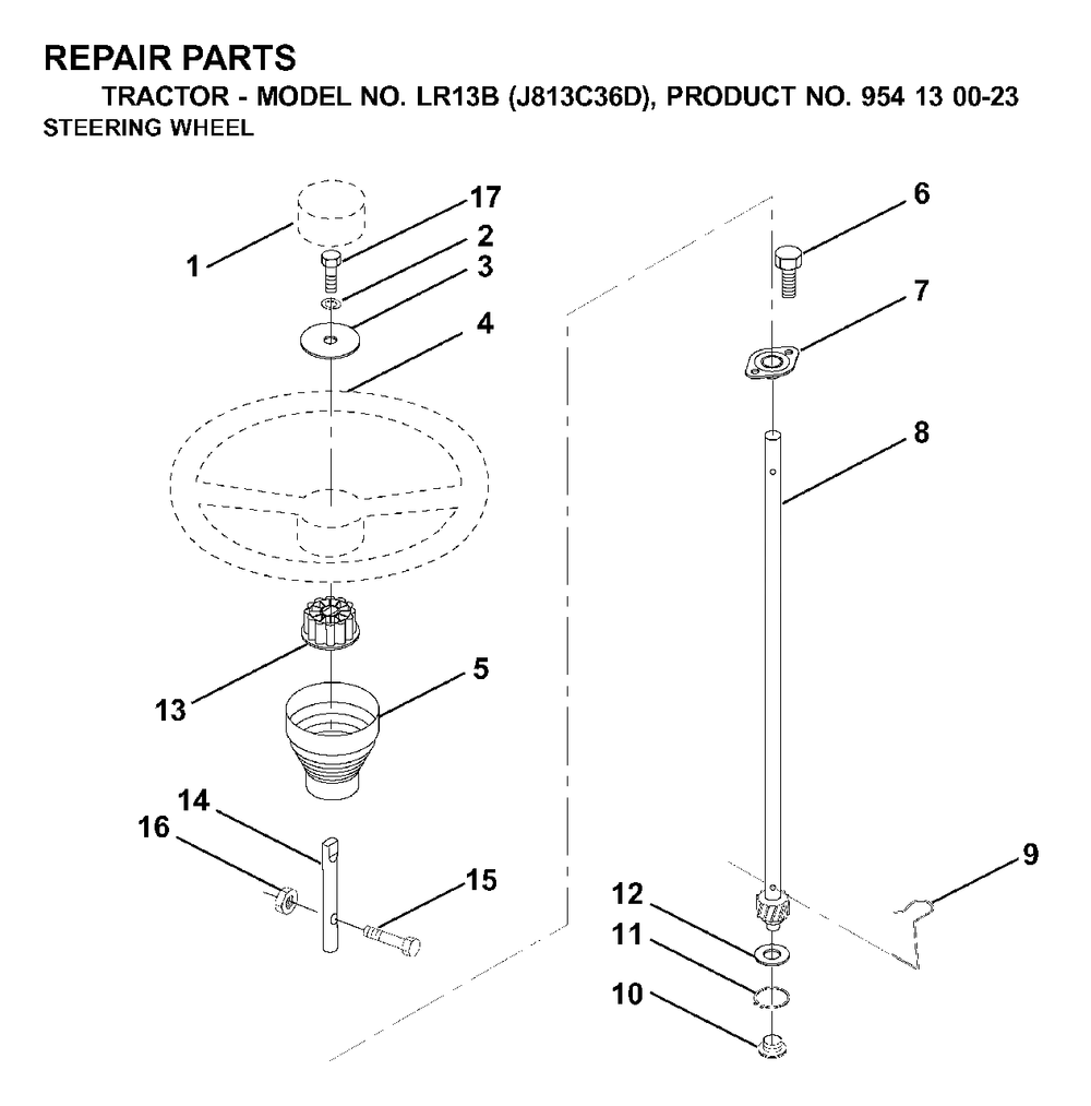 Steering Diagram and Parts List for LR13B (954130023)(2000-04) Jonsered Lawn Tractor
