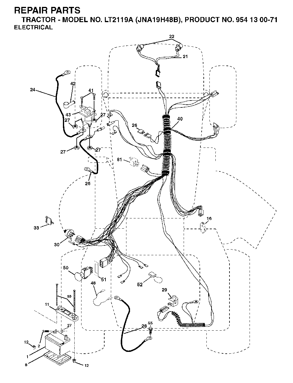 Electrical Diagram and Parts List for LT2119A (954130071)(2003-05) Jonsered Lawn Tractor