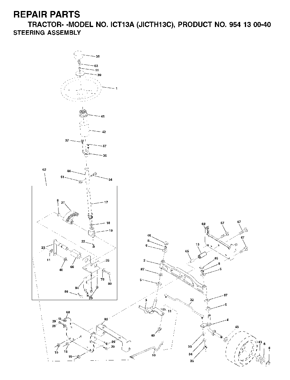 Steering Diagram and Parts List for ICT13A (954130040-C)(2001-02) Jonsered Lawn Tractor