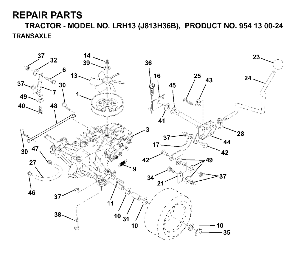Transmission Diagram and Parts List for LRH13 (954130024)(1998-12) Jonsered Lawn Tractor