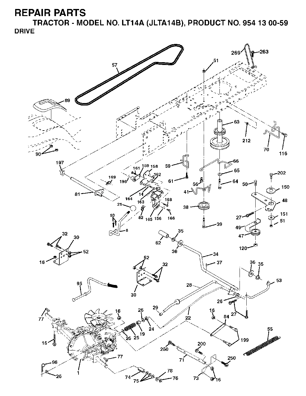 Drive Diagram and Parts List for LT14A (954130059)(2003-01) Jonsered Lawn Tractor