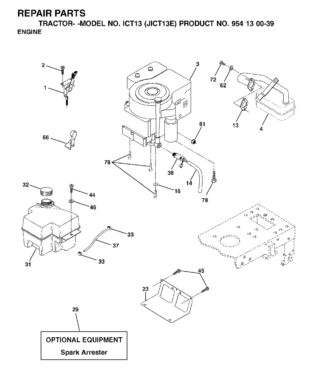 Engine Diagram and Parts List for ICT13 (954130039)(2001-09) Jonsered Lawn Tractor