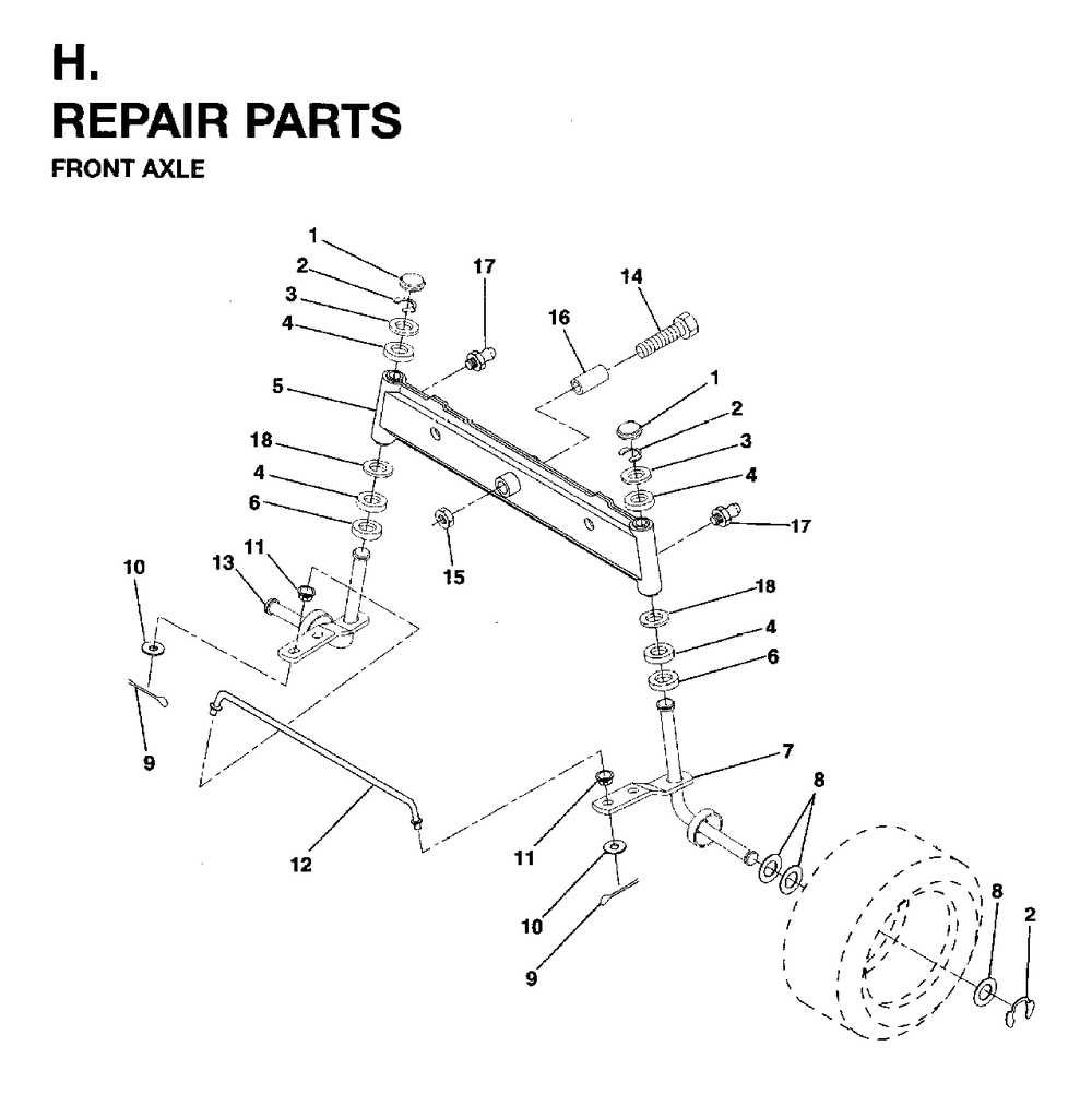 Front Axel Diagram and Parts List for LR12 (954003411)(1996-01) Jonsered Lawn Tractor