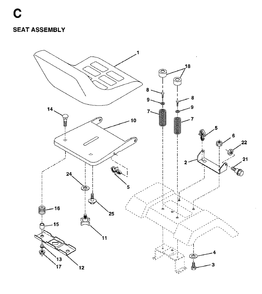 Seat Diagram and Parts List for LT15 (954130003)(1997-04) Jonsered Lawn Tractor