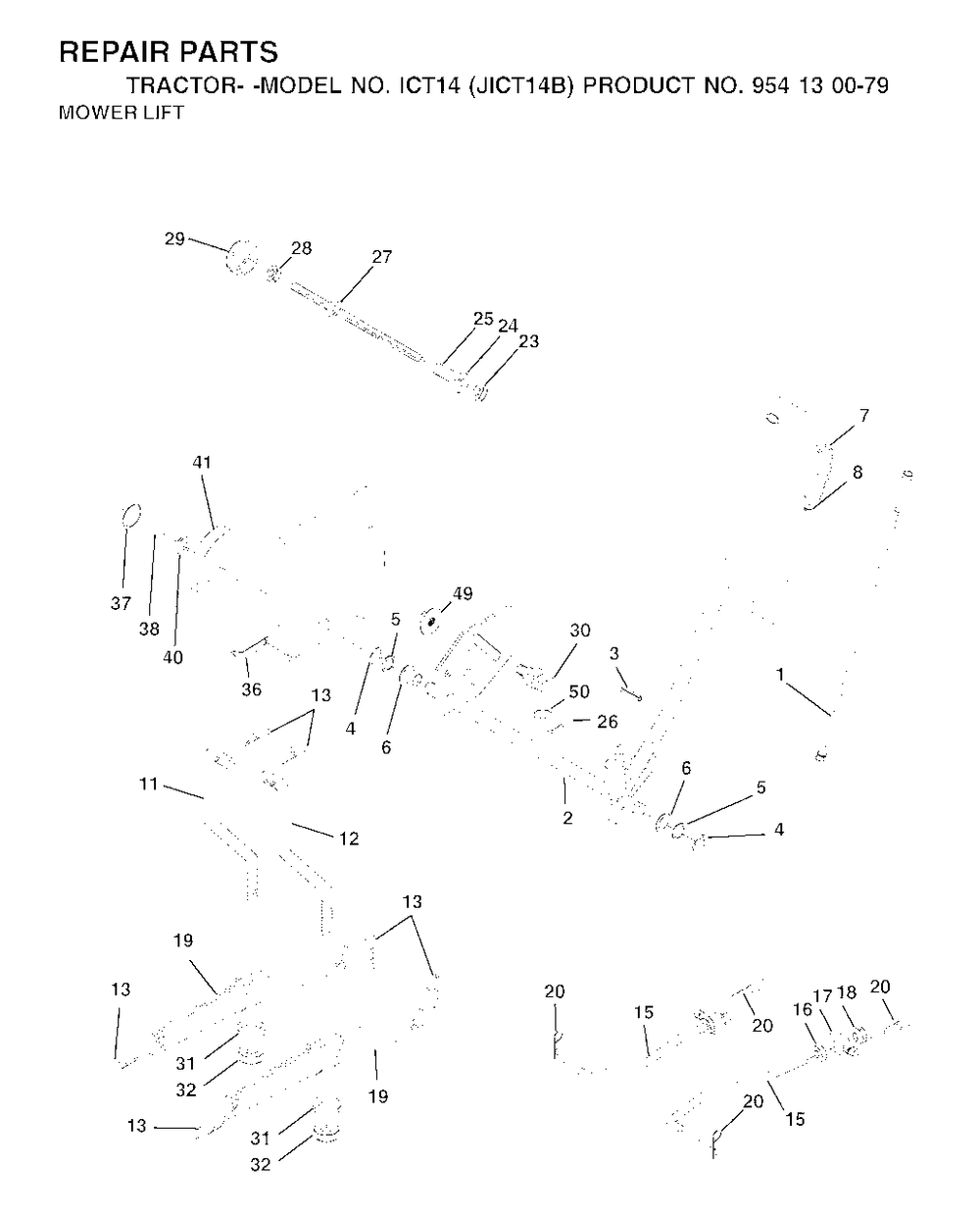 Mower Lift / Deck Lift Diagram and Parts List for ICT14 (954130079)(2002-02) Jonsered Lawn Tractor