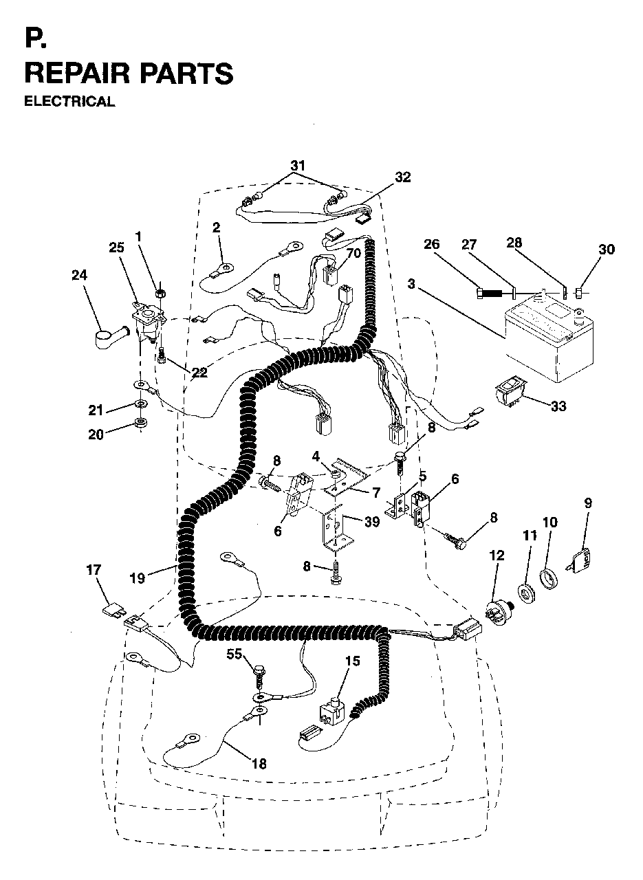 Electrical Diagram and Parts List for LRH13 (954003421)(1996-01) Jonsered Lawn Tractor