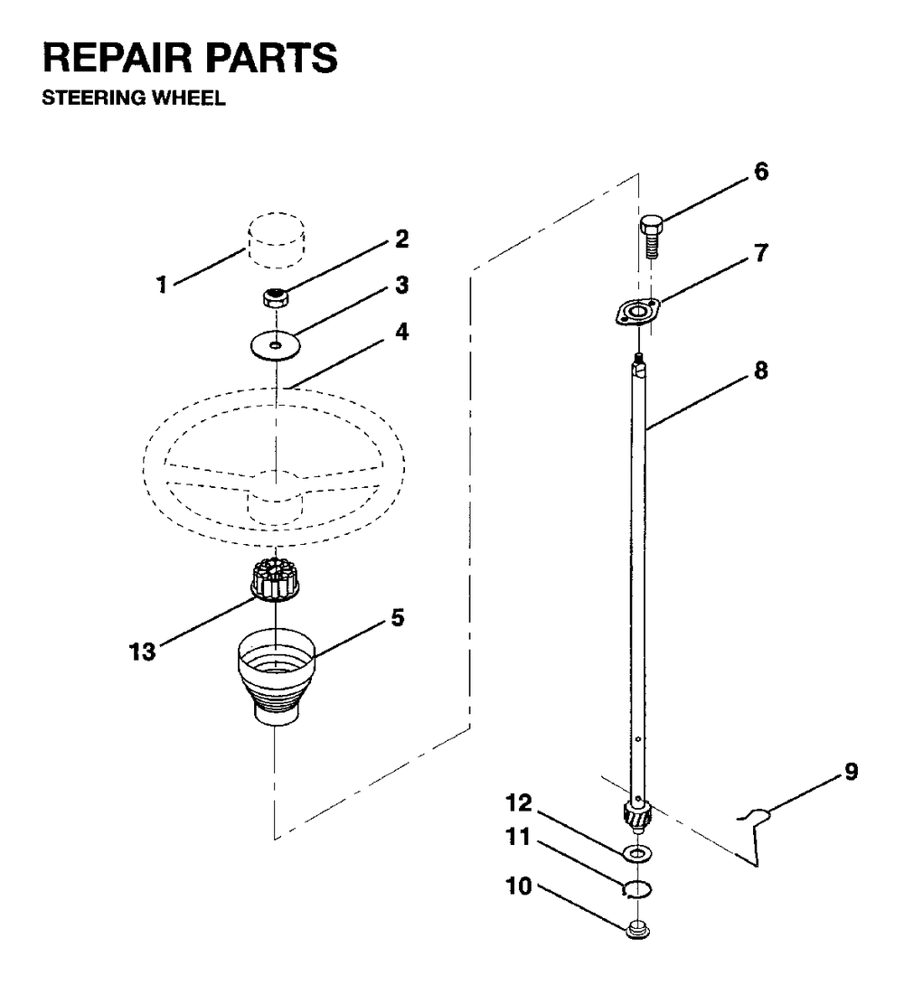 Steering Diagram and Parts List for LRH13 1995-01 Jonsered Lawn Tractor