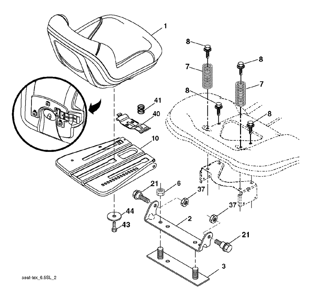 Seat Diagram and Parts List for 2754GTHI (960430191-00)(2013-12) Jonsered Lawn Tractor