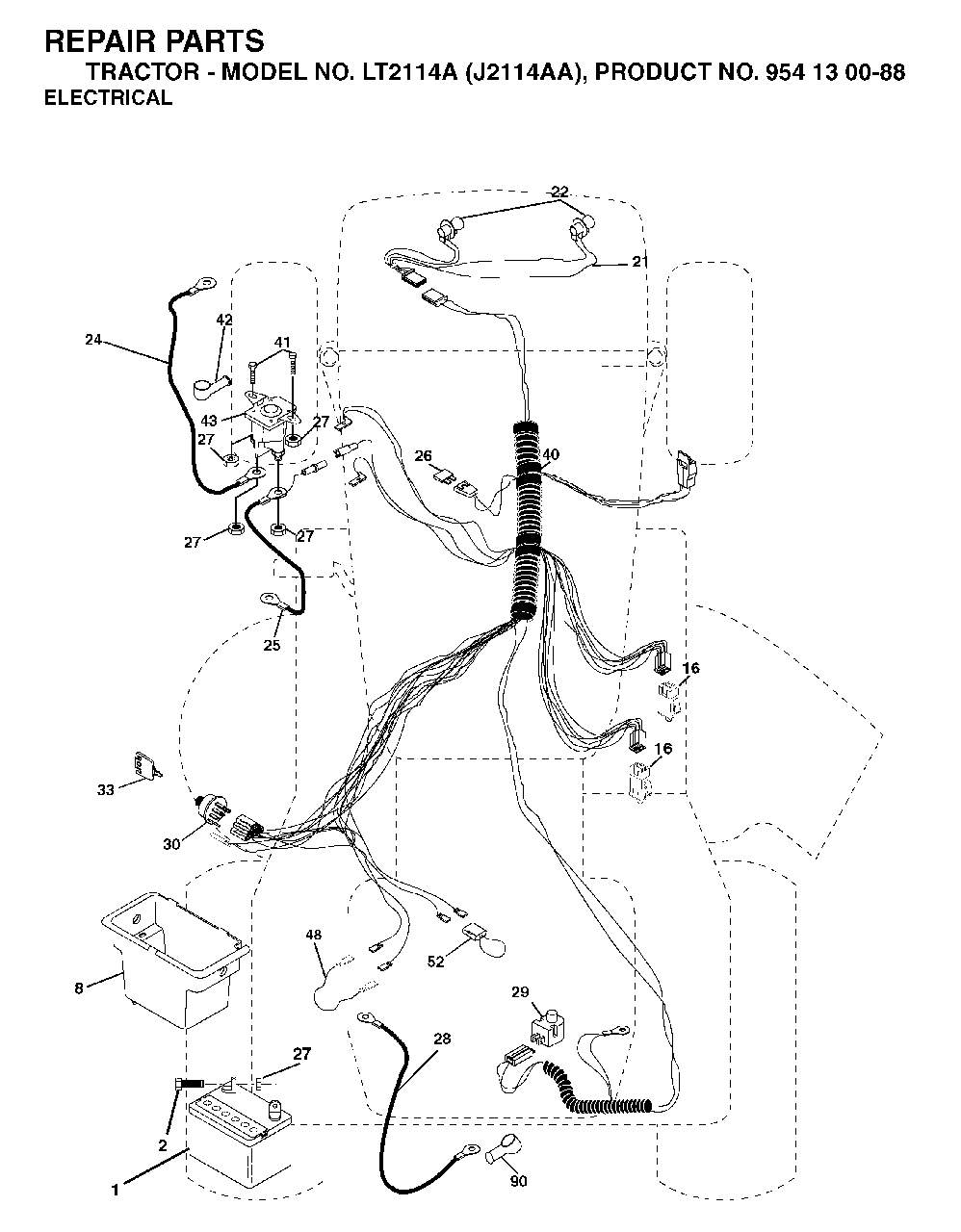 Electrical Diagram and Parts List for LT2114A (954130088)(2003-01) Jonsered Lawn Tractor