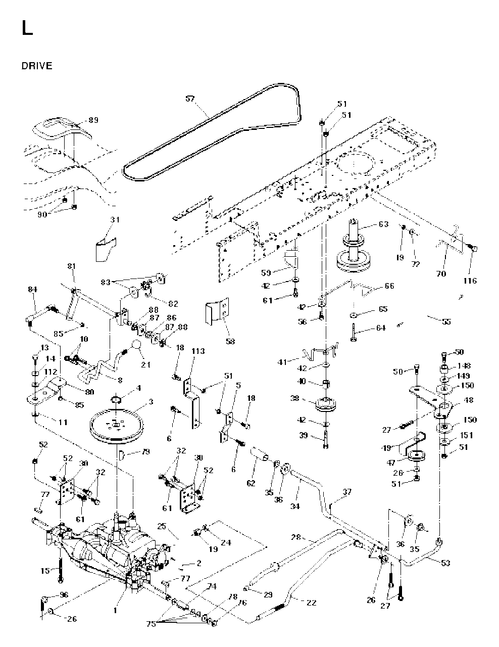 Drive Diagram and Parts List for LT13 1998-01 Jonsered Lawn Tractor