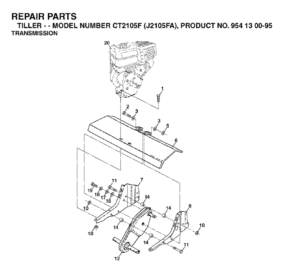 Transmission Diagram and Parts List for CT2105 (954130095)(2003-01) Jonsered Tiller