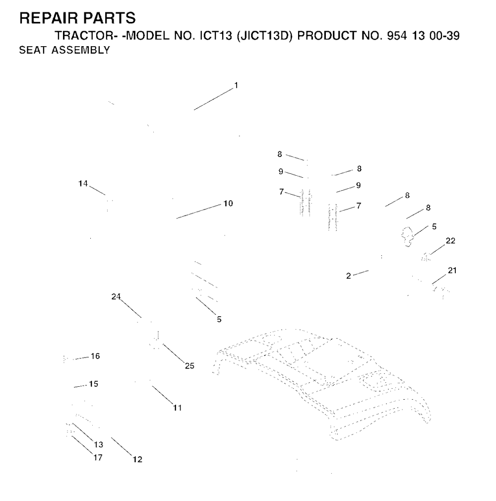 Seat Diagram and Parts List for ICT13 (954130039)(2001-01) Jonsered Lawn Tractor