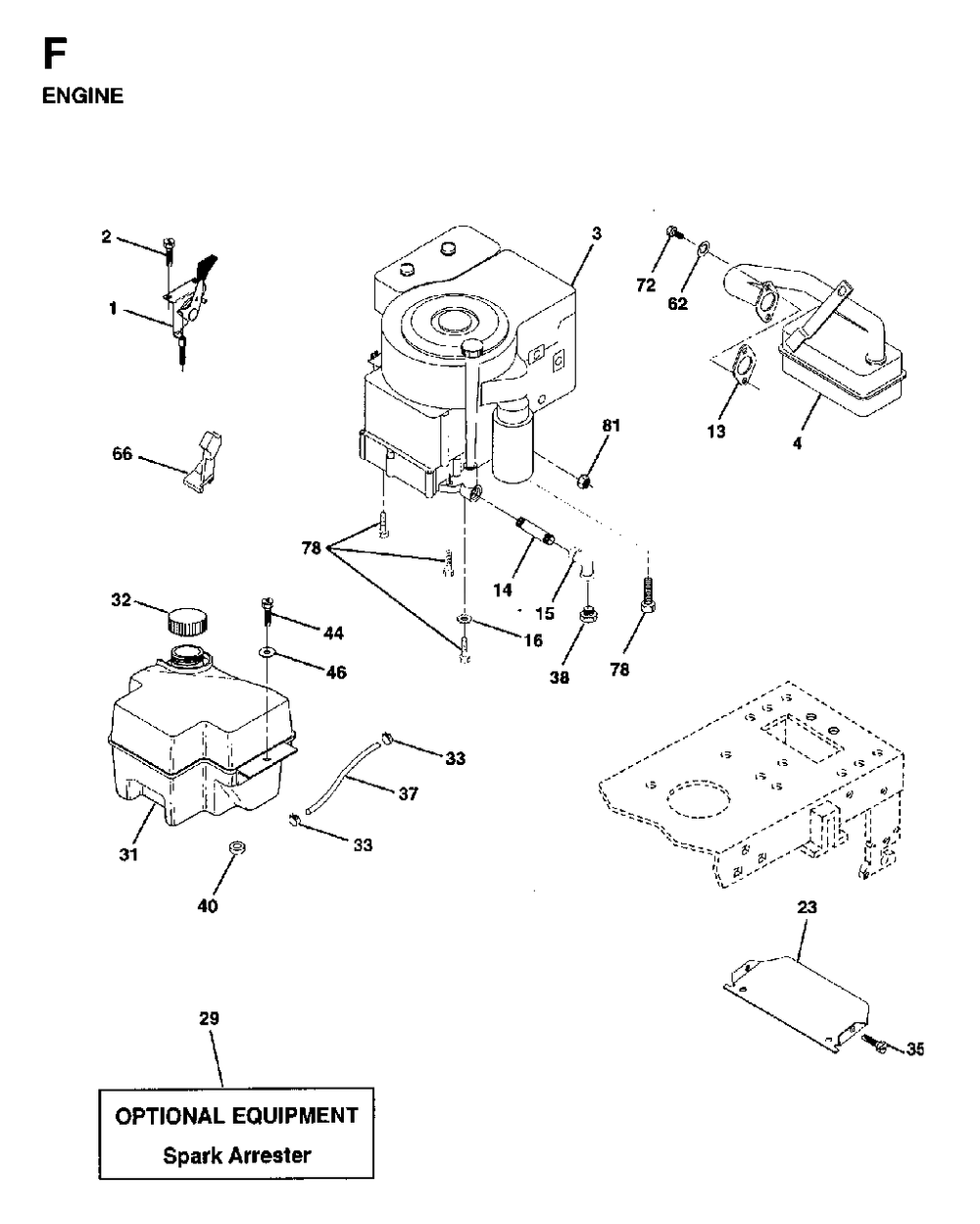 Engine Cutting Equipment Diagram and Parts List for LT13 (954130001)(1997-04) Jonsered Lawn Tractor