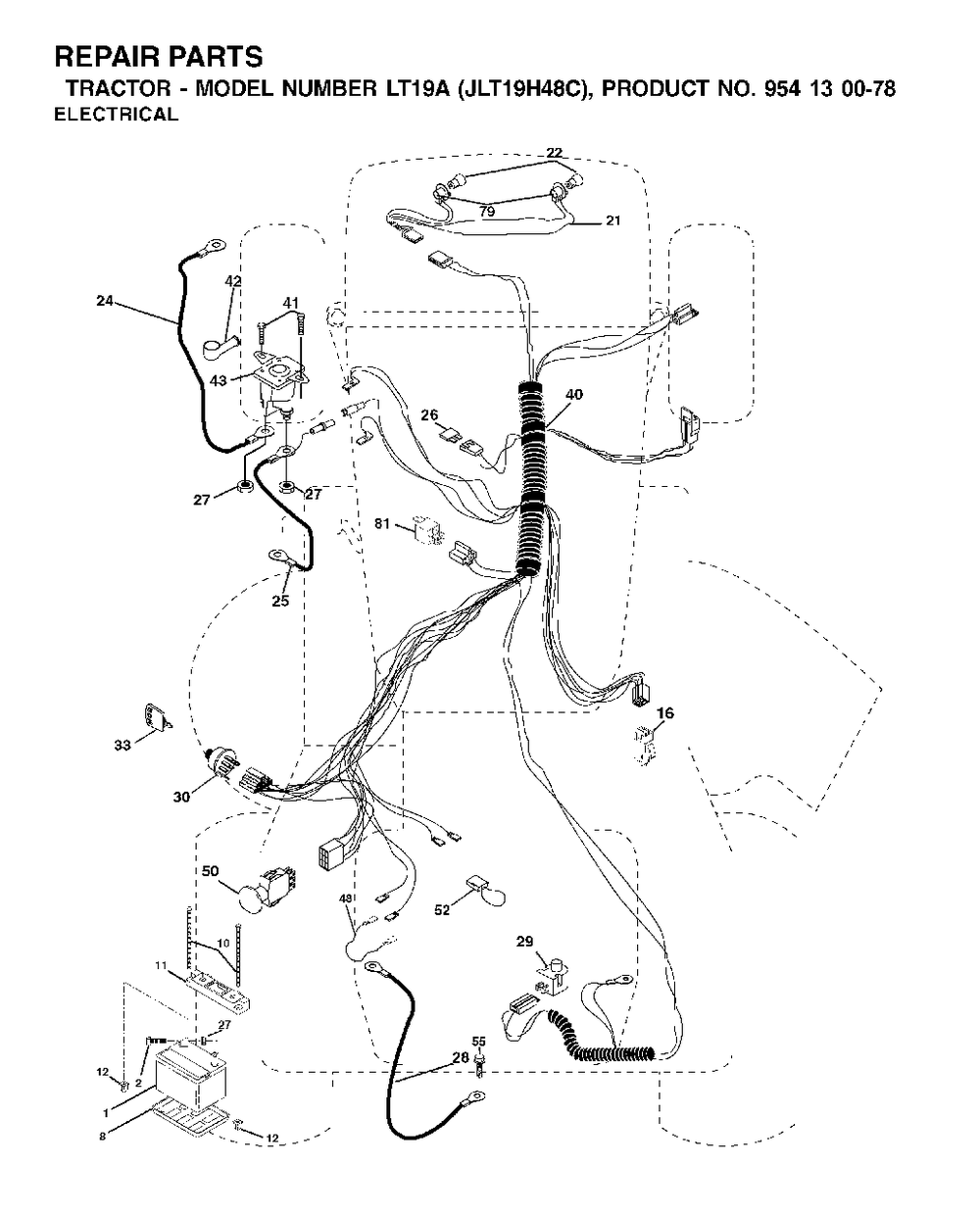 Electrical Diagram and Parts List for LT19A (954130078)(2002-09) Jonsered Lawn Tractor